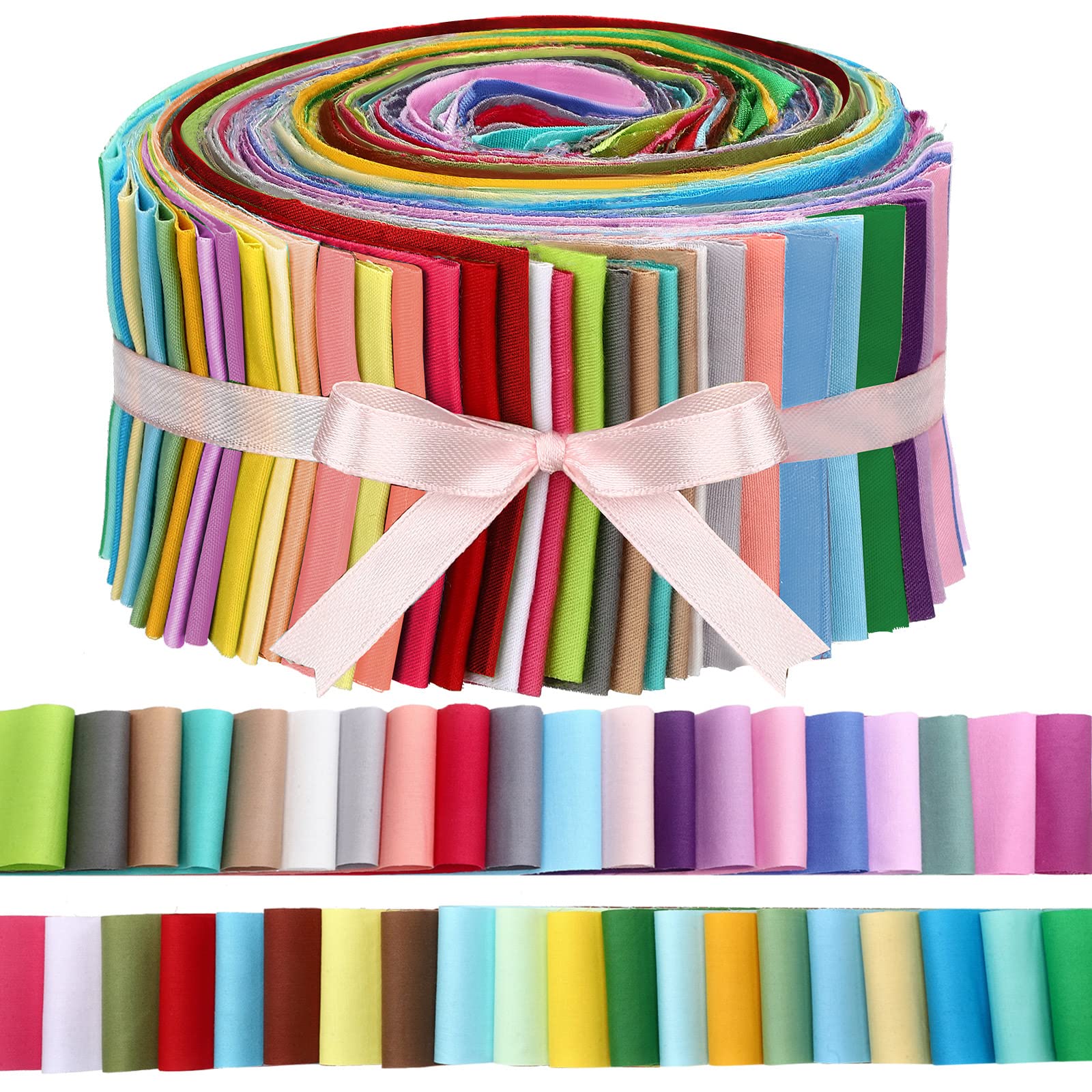 70 Pcs Solid Color Jelly Cotton Fabric Patchwork Roll, 2.55 Inch Cotton Fabric Quilting Strips Roll Up Jelly Fabric Patchwork Cotton Fabric for Quilters and Sewing DIY Crafts