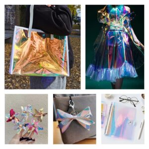 12x53 Inch Iridescent Holographic Clear PVC Fabric Transparent Laser Rainbow Vinyl for DIY Patchwork Bags Bows Jewlery Making