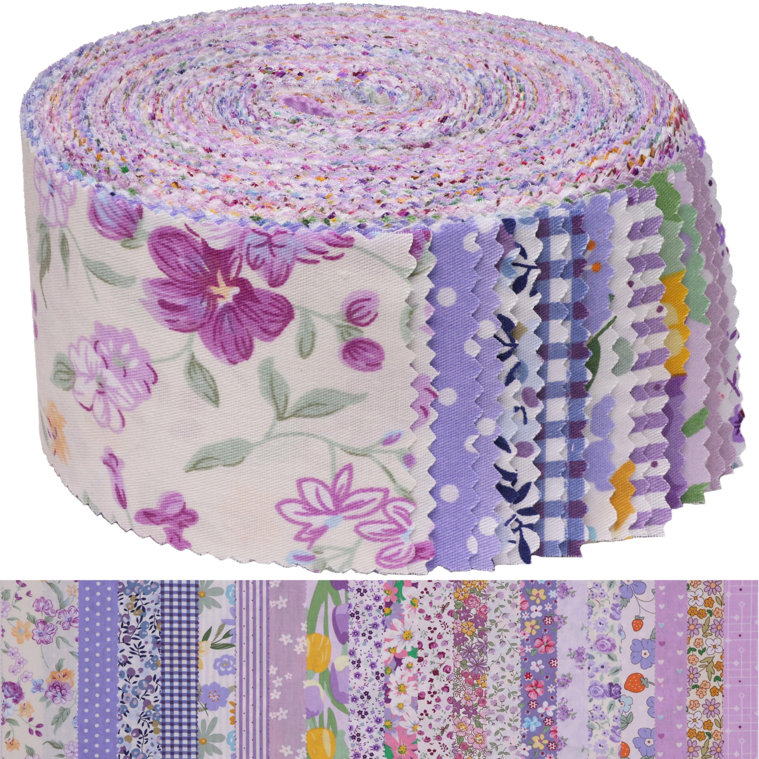 Nodsaw 40 Strip Jelly Roll Fabric 2.5" x 44" | Cotton Strips Bundles - Jelly Rolls for Quilting Assortment Fabrics Quilters & Sewing - Precuts Cloth Quilts Strips - Purple Garden