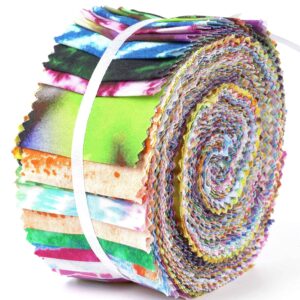 Soimoi 40Pcs Tie Dye Print Cotton Precut Fabrics for Quilting Craft Strips 2.5x42inches Jelly Roll - Multicolor