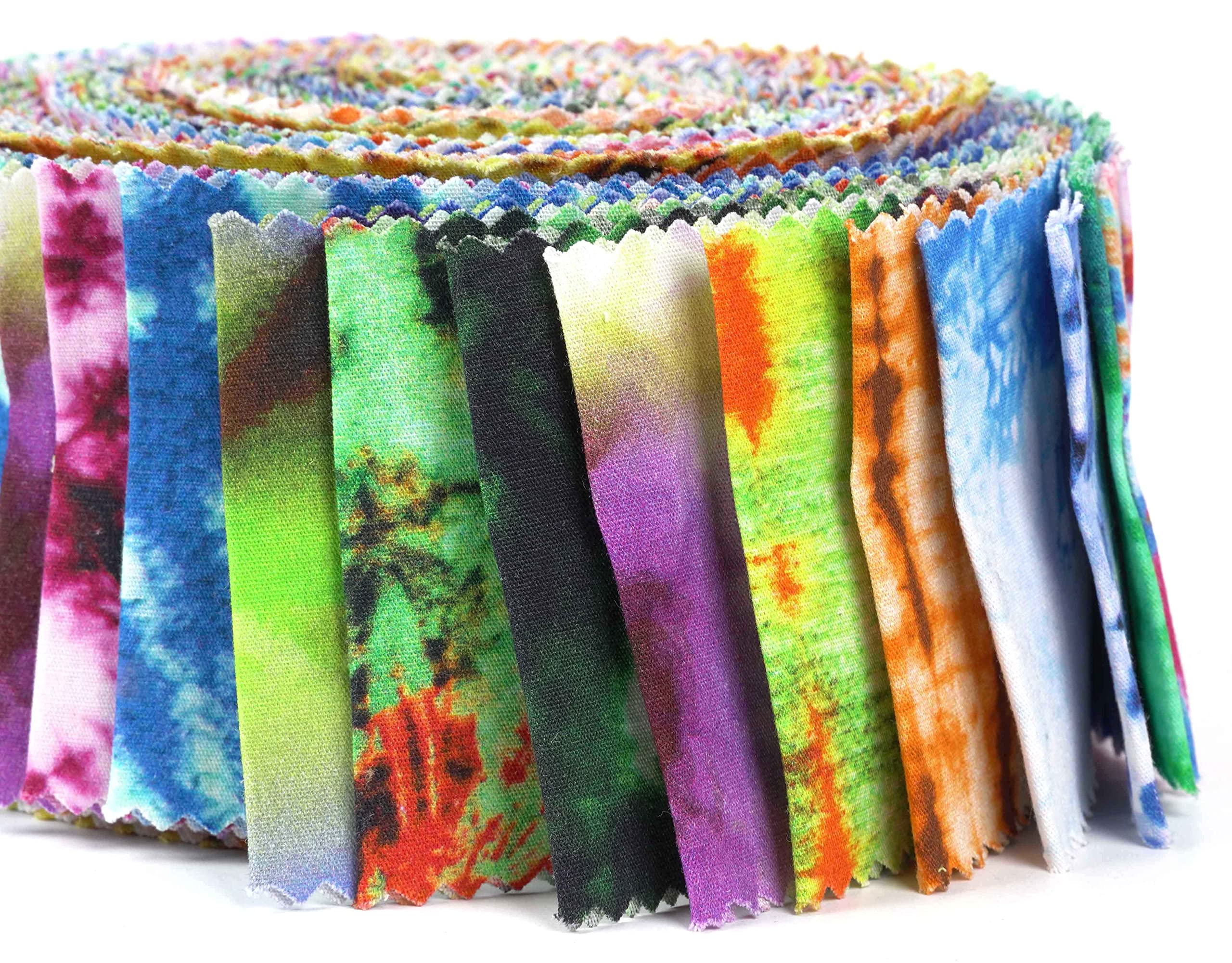 Soimoi 40Pcs Tie Dye Print Cotton Precut Fabrics for Quilting Craft Strips 2.5x42inches Jelly Roll - Multicolor