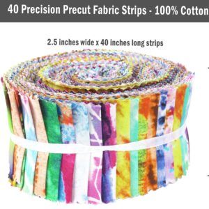 Soimoi 40Pcs Tie Dye Print Cotton Precut Fabrics for Quilting Craft Strips 2.5x42inches Jelly Roll - Multicolor