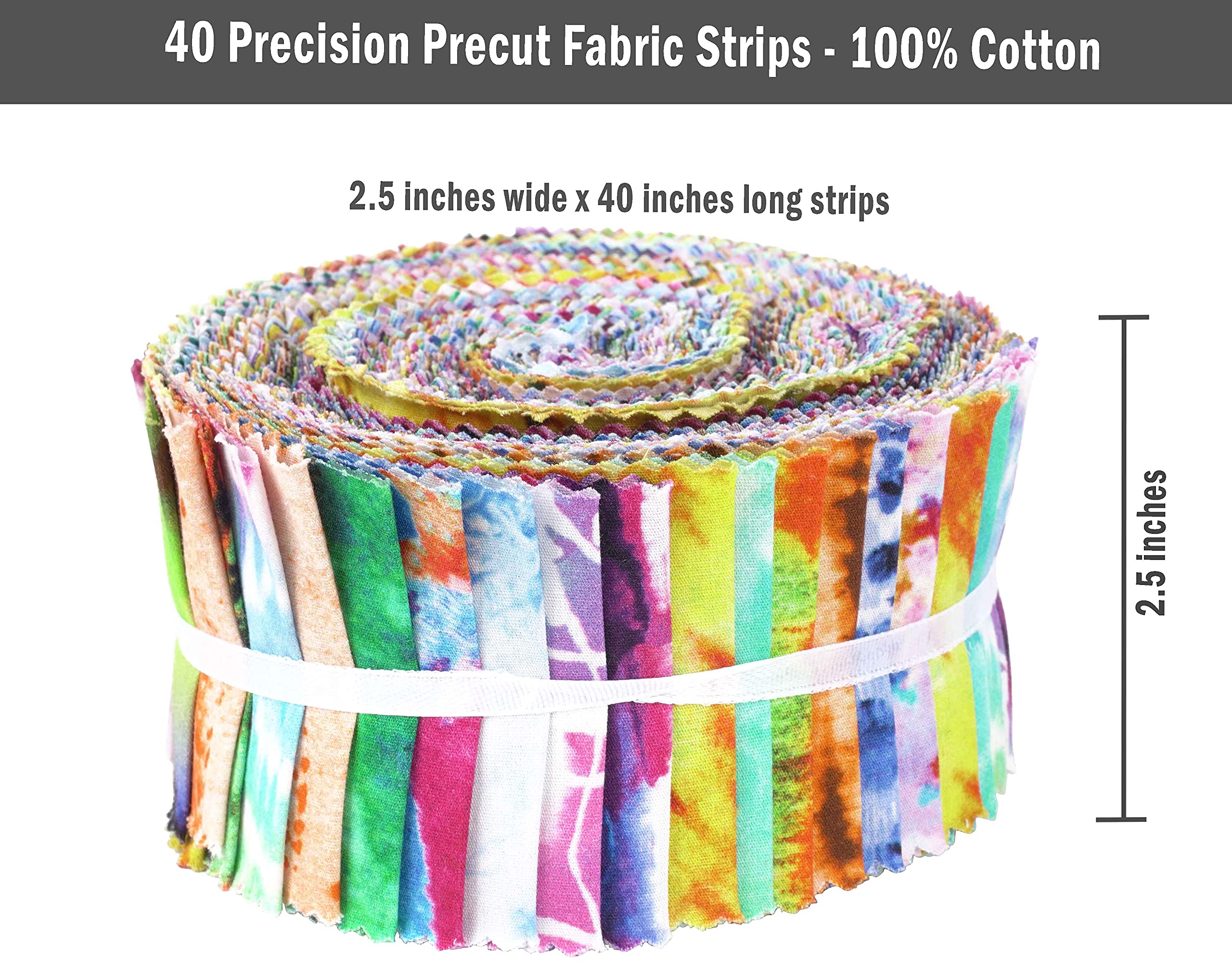 Soimoi 40Pcs Tie Dye Print Cotton Precut Fabrics for Quilting Craft Strips 2.5x42inches Jelly Roll - Multicolor