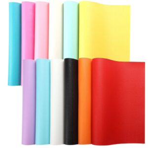 Picheng Solid Faux Leather Sheets: Macaron Jelly Candy Assorted Leather Sheets 12pcs/Set 8.2" x 11.8" Faux Leather Fabric Plain Texture Leather PU Bundle for Earring Bows Crafts (Pastel Colors)