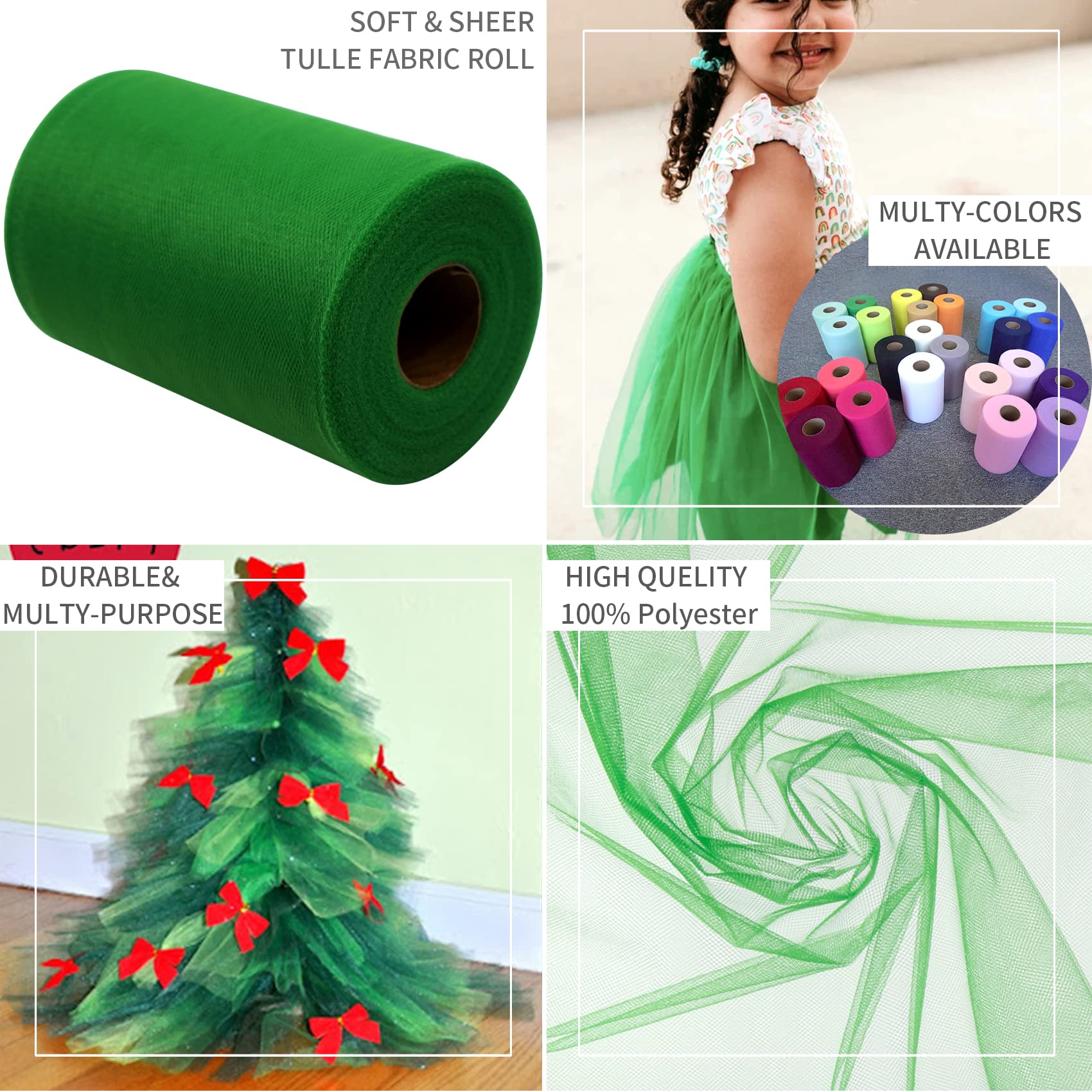 Emerald Green Tulle Fabric Rolls 6 Inch by 100 Yards (300 feet) Fabric Spool Tulle Ribbon for DIY Emerald Green Tutu Bow Baby Shower Birthday Party Wedding Decorations Christmas Craft Supplies