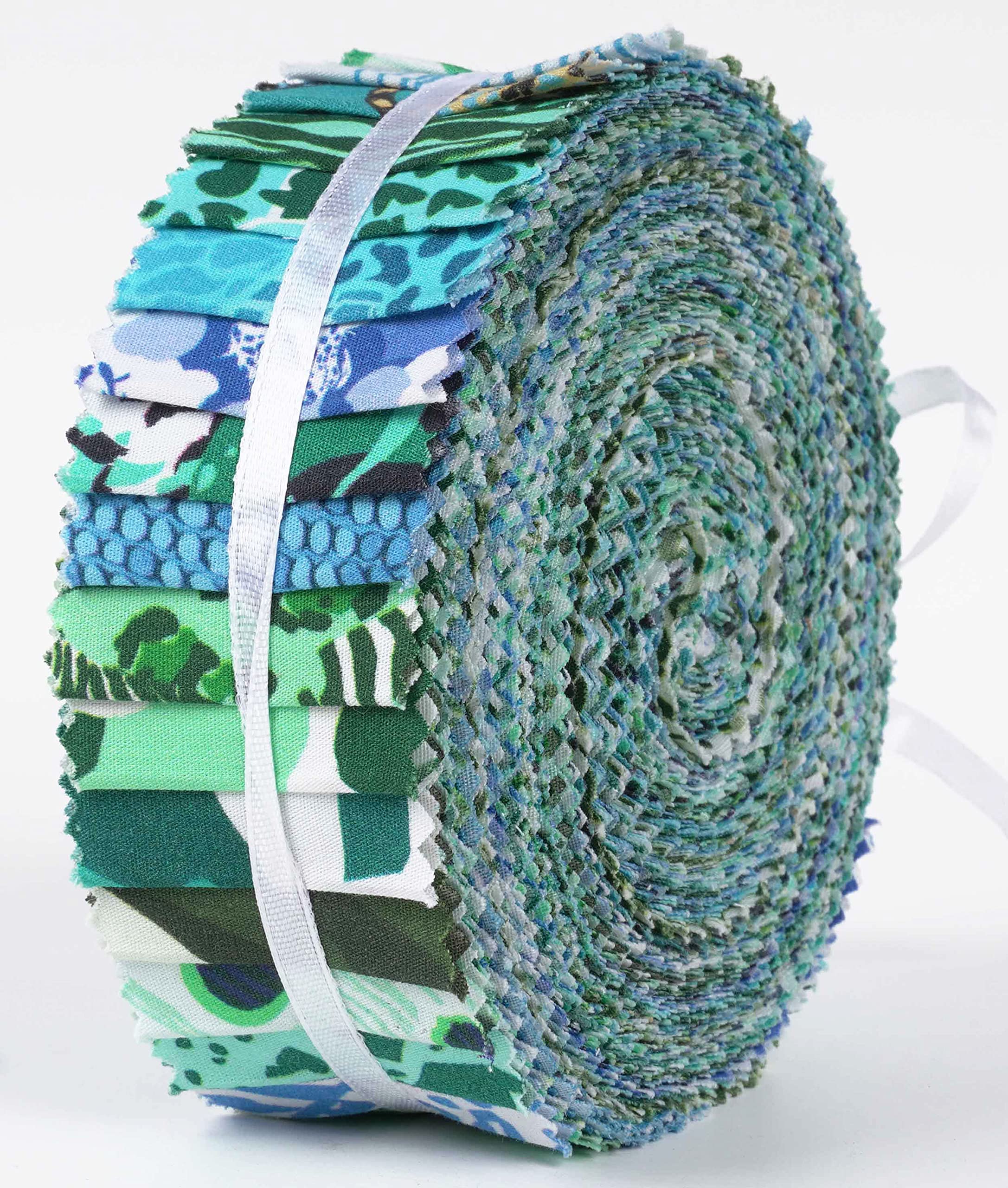 Soimoi 40Pcs Animals Print Precut Fabrics Strips Roll Up 1.5x42inches Cotton Jelly Rolls for Quilting - Teal Green