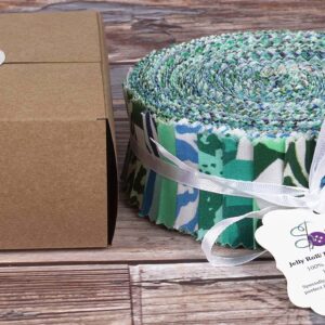 Soimoi 40Pcs Animals Print Precut Fabrics Strips Roll Up 1.5x42inches Cotton Jelly Rolls for Quilting - Teal Green