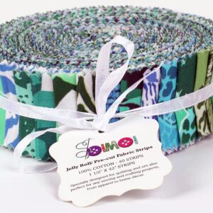 Soimoi 40Pcs Animals Print Precut Fabrics Strips Roll Up 1.5x42inches Cotton Jelly Rolls for Quilting - Teal Green