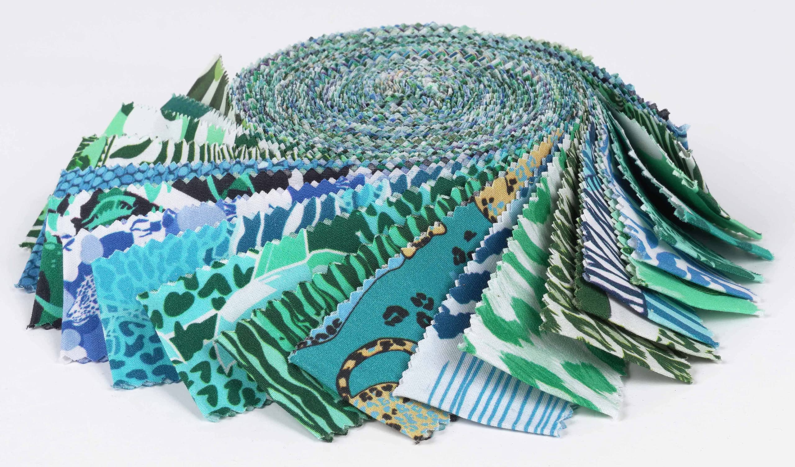 Soimoi 40Pcs Animals Print Precut Fabrics Strips Roll Up 1.5x42inches Cotton Jelly Rolls for Quilting - Teal Green