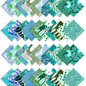 Soimoi 40Pcs Animals Print Precut Fabrics Strips Roll Up 1.5x42inches Cotton Jelly Rolls for Quilting - Teal Green