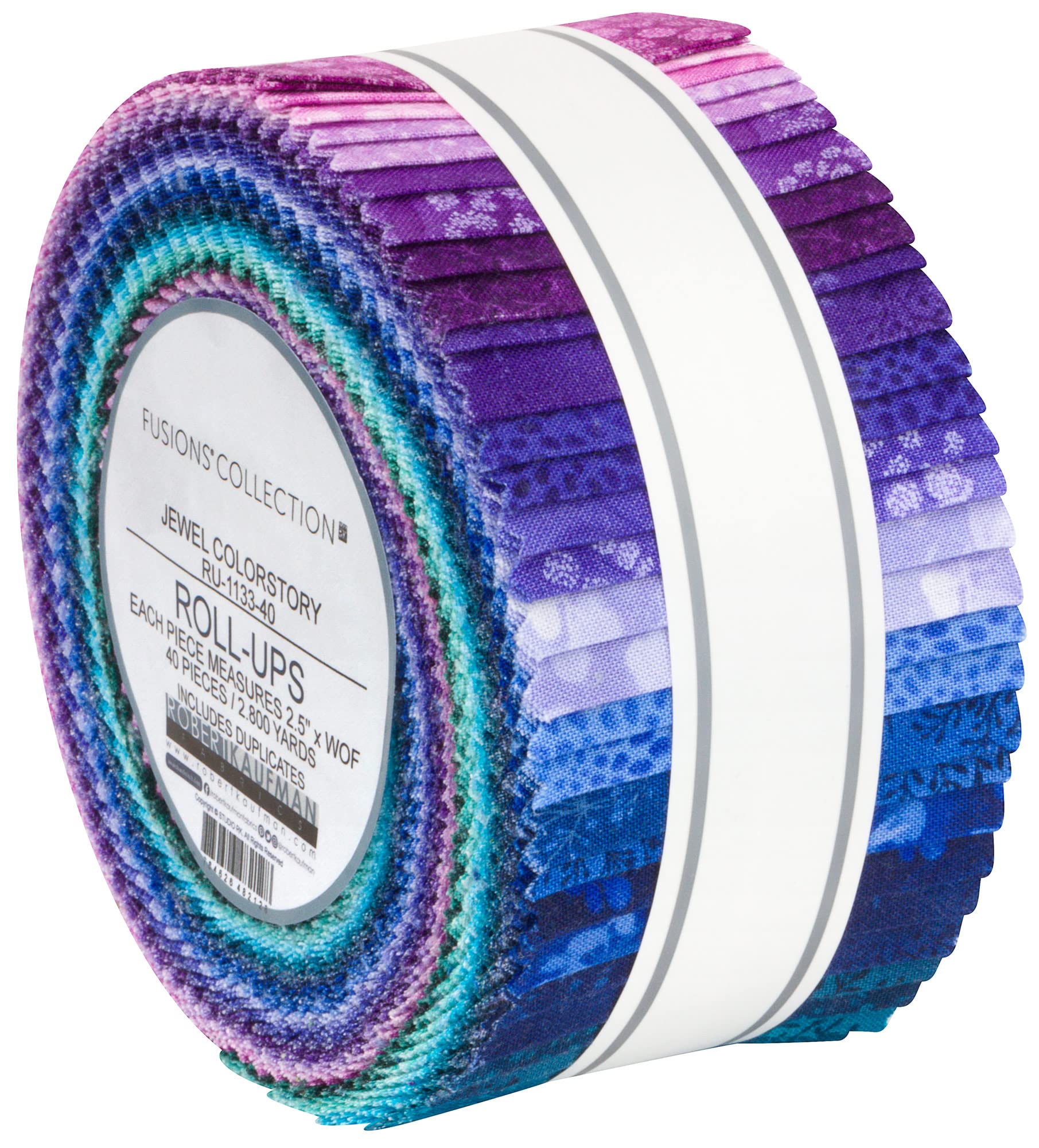 Jelly Roll - Fusions Collection Jewel Colorstory Blue Purples Greens Blenders Robert Kaufman 2.5" Strips Roll-Ups Bundle Quilter's Cotton Fabric Precuts (RU-1133-40) M538.13