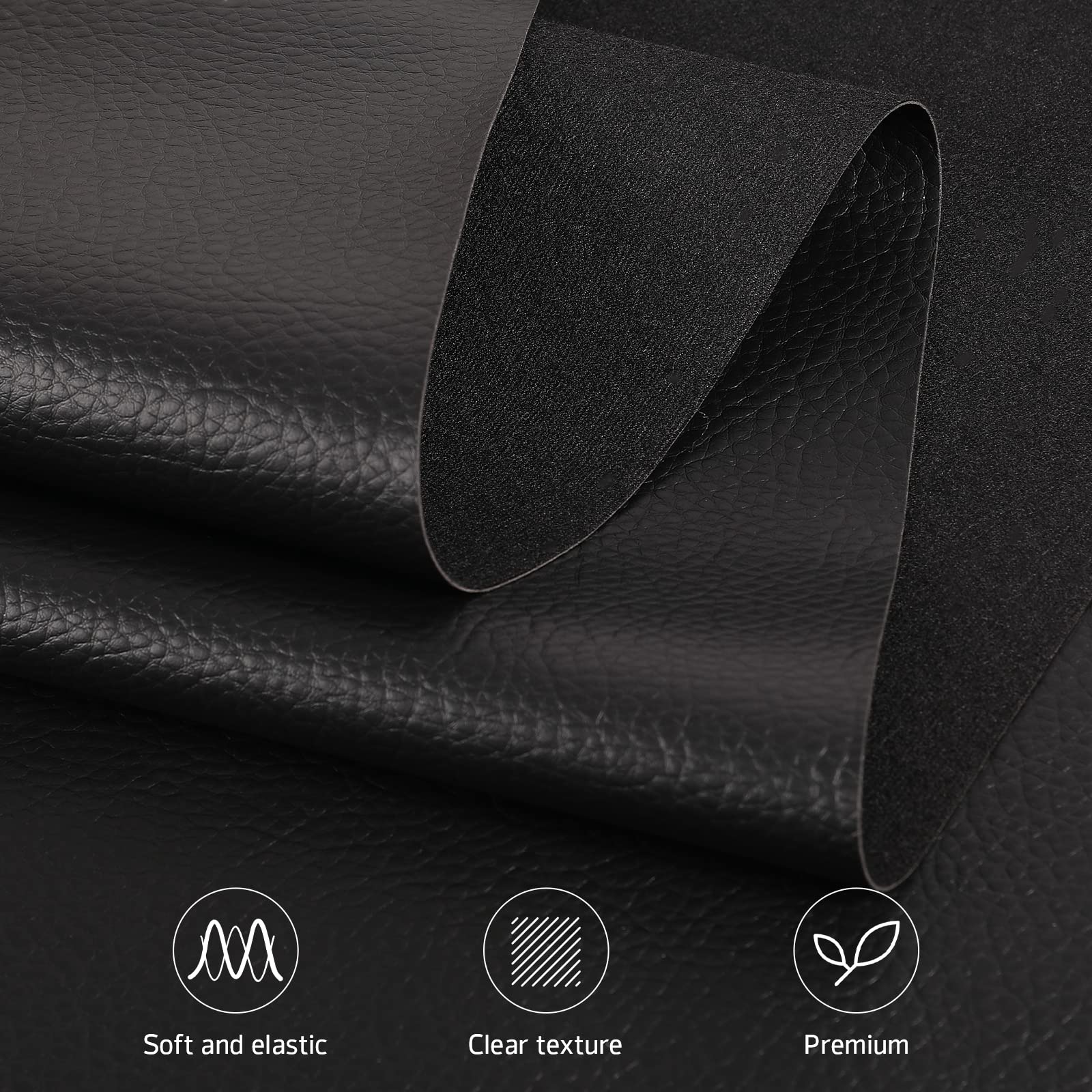Osunnus Faux Leather Upholstery Fabric by The Yard Vinyl Fabric 55" Wide Outdoor PU Leather Sheets for Home Decor DIY Crafts Chair Furniture Car Marine Upholstery, 1 Yard Black