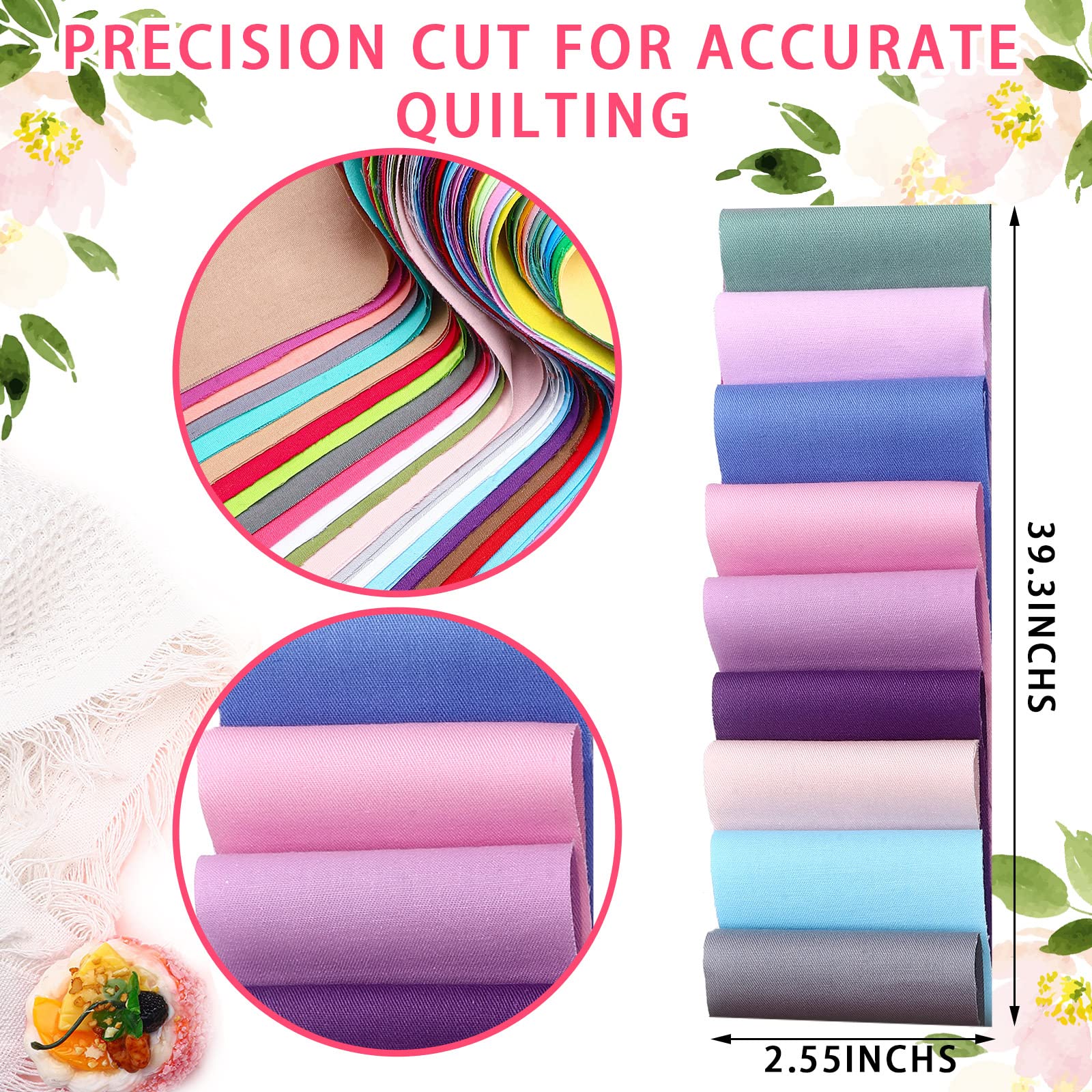 40 Pcs Solid Color Cotton Jelly Fabric Patchwork Roll Fabric, 2.55 Inch Roll Up Cotton Craft Patchwork Roll, Cotton Quilting Fabric Bundle for Quilting and Sewing DIY Crafts (Solid Style)