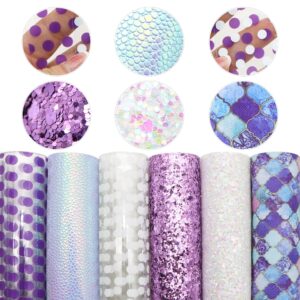 david angie glitter transparent printed assorted faux leather sheet 6 pcs 8" x 13" (20 cm x 34 cm) purple theme synthetic leather fabric for diy projects sewing craft (assorted leather)