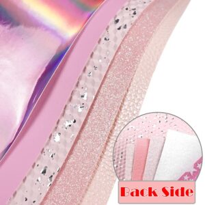 16 Pieces 8x6 Inch Pink and Baby Pink Series Faux Leather Fabric Sheets Include Metallic Litchi Fine Chunky Glitter Holographic Flamingo Patent Embossing Mermaid Scale for Leather Earring Bows Making