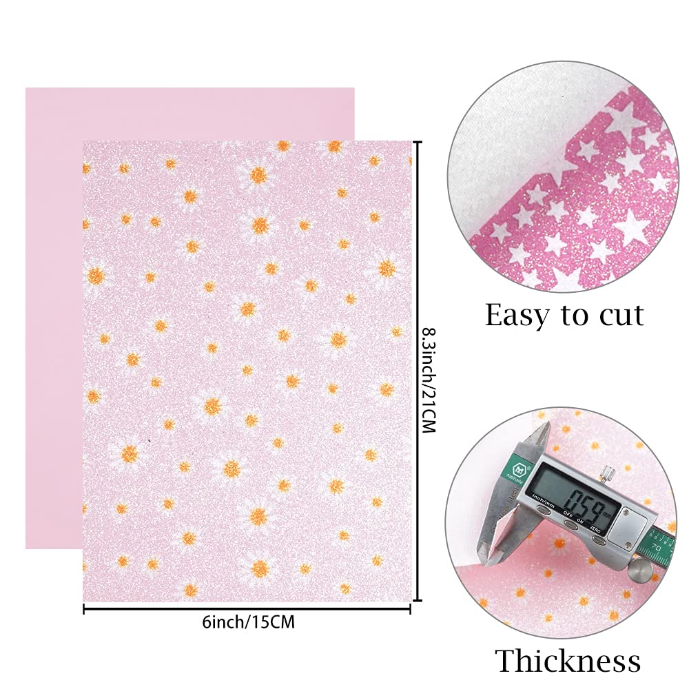 16 Pieces 8x6 Inch Pink and Baby Pink Series Faux Leather Fabric Sheets Include Metallic Litchi Fine Chunky Glitter Holographic Flamingo Patent Embossing Mermaid Scale for Leather Earring Bows Making