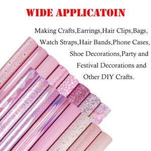 16 Pieces 8x6 Inch Pink and Baby Pink Series Faux Leather Fabric Sheets Include Metallic Litchi Fine Chunky Glitter Holographic Flamingo Patent Embossing Mermaid Scale for Leather Earring Bows Making