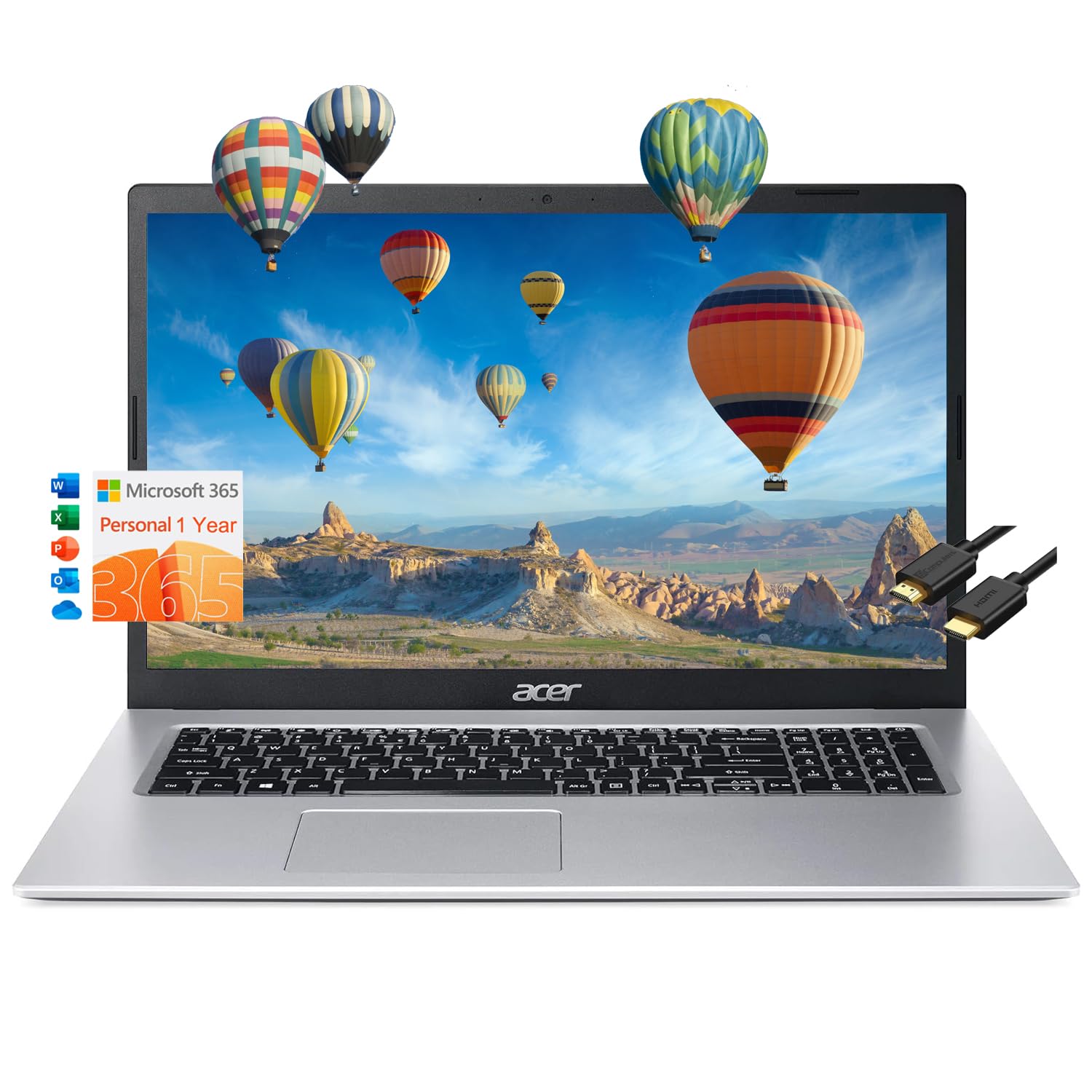 acer Aspire 1 A115-32-C96U Home & Student Slim Laptop (15.6" FHD, Intel Celeron N4500, 16GB RAM, 256GB SSD, UHD Graphics) 1-Year Office 365, Ethernet, Wi-Fi, Webcam, IST HDMI, Win 11 Home, Silver