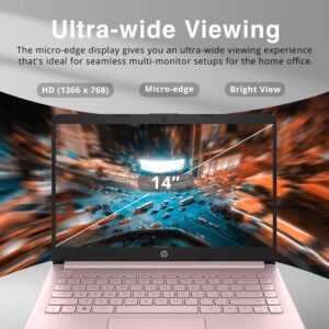 HP Premium Stream 14" HD BrightView Laptop, Intel Celeron N4120, 16GB RAM, 64GB eMMC Storage, UHD Graphics, HD Webcam, 1 Year Office 365, Bluetooth, WiFi, HDMI, Win 11s, Pink, 32GB Hotface USB Card