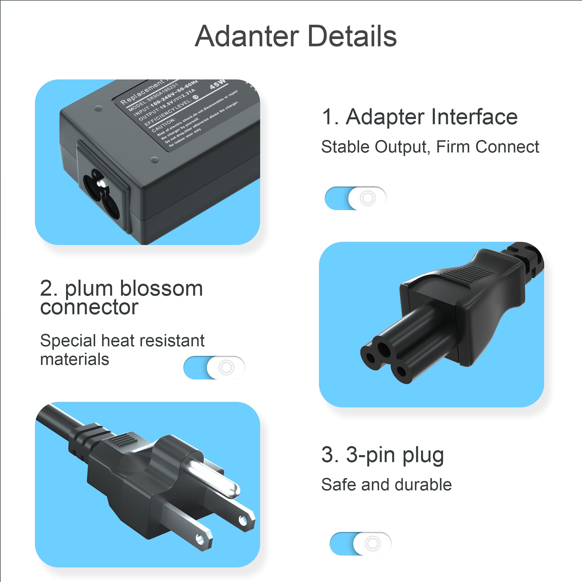 19V 2.37A 45W AC Adapter Laptop Charger for Acer Aspire 5 A515-44 A515-46 A515-54 A515-55 A515-56 A517-52 A515-56-32DK A515-46-R3UB 55-56UK Acer Chromebook R11 Series A13-045N2A PA-1450-26 Power Cord