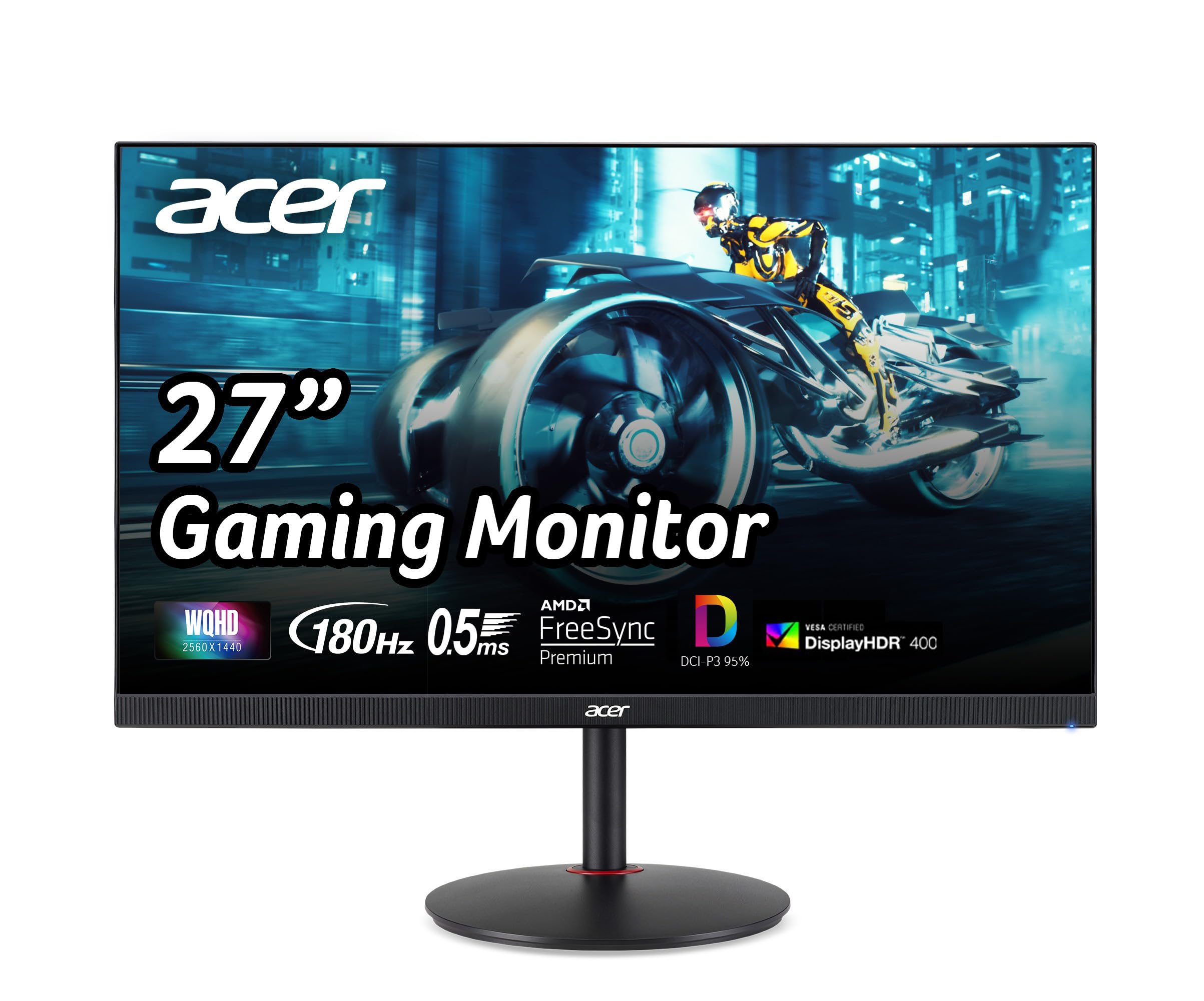 Acer Nitro 27" WQHD 2560 x 1440 PC Gaming Monitor | AMD FreeSync Premium | Up to 180Hz Refresh | Up to 0.5ms | HDR400 | DCI-P3 95% | 1 x Display Port 1.2 & 2 x HDMI 2.0 | XV272U V3bmiiprx