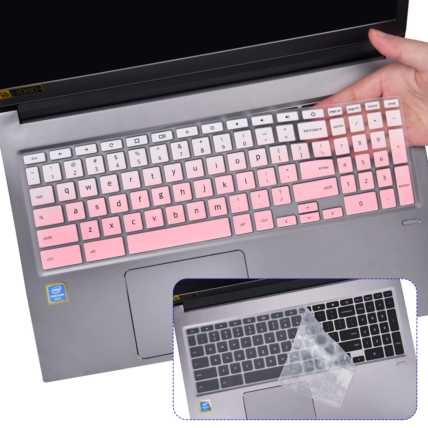 2PCS Keyboard Cover for 15.6" Acer Chromebook 315 CB315 715 CB715 with Numeric Keypad, Acer Chromebook 317 CB317 17.3" Skin Protector, Acer Chromebook 15 Keyboard Cover, Gradual Pink+Clear