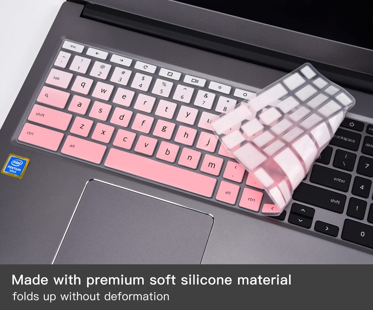 2PCS Keyboard Cover for 15.6" Acer Chromebook 315 CB315 715 CB715 with Numeric Keypad, Acer Chromebook 317 CB317 17.3" Skin Protector, Acer Chromebook 15 Keyboard Cover, Gradual Pink+Clear