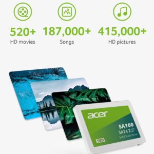 acer SA100 480GB 2.5 Inch SATA SSD Internal Solid State Drive, Up to 560MB/s Read - BL.9BWWA.103