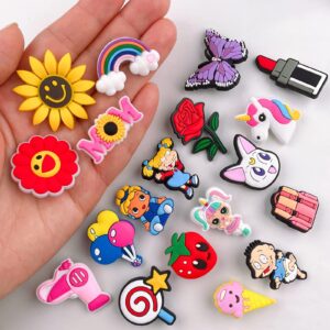 30 Pack Random Cartoon Anime Croc Charms Bulk Pins for Crock Boys Girls, Cute Cartoon Kids Toddler Croc Charms Bracelet Accessories for Wristband Decoration.