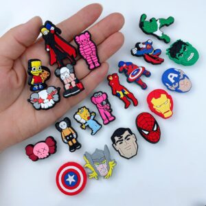 100 Pack Cute Cartoon Shoe Charms Charma for Croc Charms Boys, Hype Beast Superhero Cool Designer Shoe Charms Bulk for Crocs Kids Girls, Polyvinyl Chloride, No Gemstone