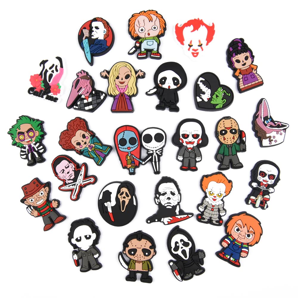 XQNB PVC Shoe Charms Horror Movie Halloween Shoe Decorations Accessories Fit Kids Girl Boys Adults Party Favor Gifts