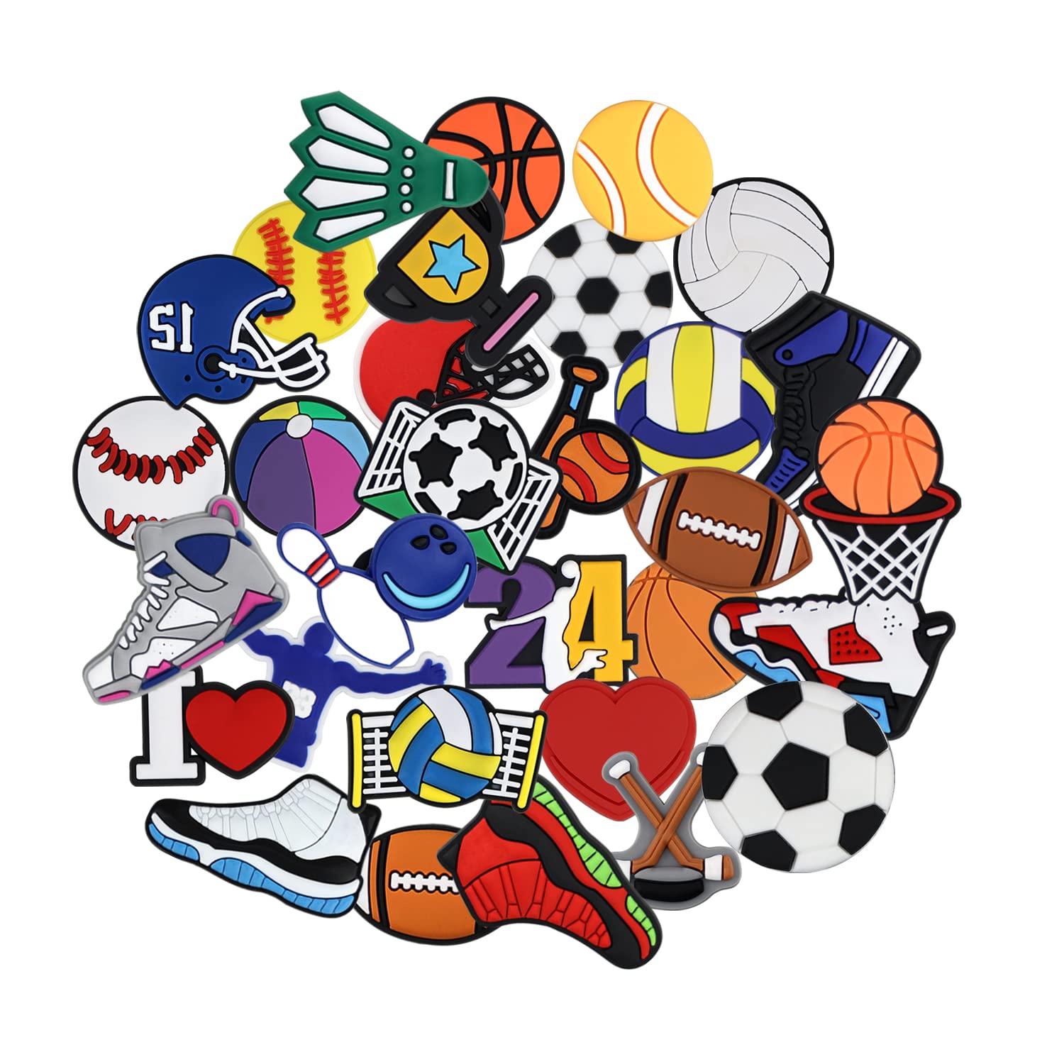 Letters Numbers and Sports Charms for Clog Shoe Decoration, Basketball Baseball Hockey Softball Soccer Football Gift for Boys Kids Teens and Adults