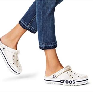 Crocs Unisex-Adult Bayaband Clogs, White/Navy, 8 Men/10 Women