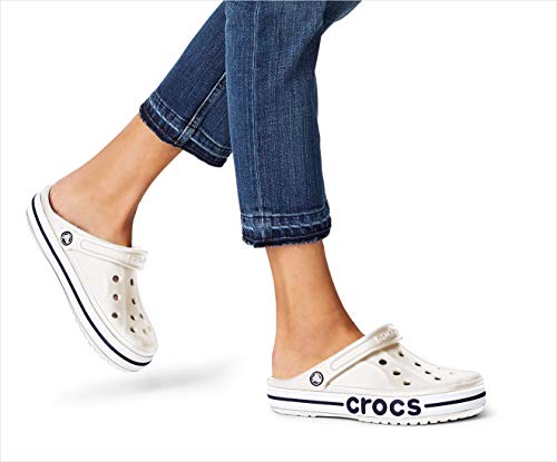 Crocs Unisex-Adult Bayaband Clogs, White/Navy, 8 Men/10 Women