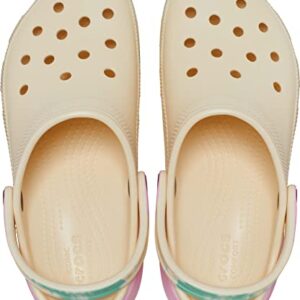 Crocs Women's Classic Graphic Platform Clogs, Platform Shoes, Vanilla/Multi, 8 Women