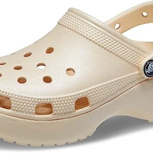 Crocs Women's Classic Platform Glitter Clog, Vanilla, 8