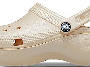 Crocs Women's Classic Platform Glitter Clog, Vanilla, 8