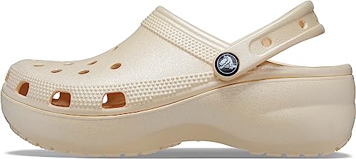 Crocs Women's Classic Platform Glitter Clog, Vanilla, 8