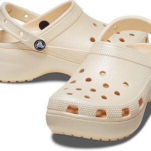 Crocs Women's Classic Platform Glitter Clog, Vanilla, 8