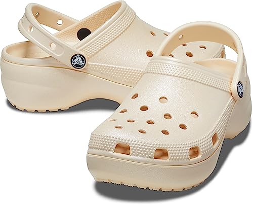 Crocs Women's Classic Platform Glitter Clog, Vanilla, 8