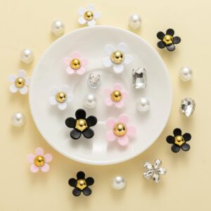 NEVEGE Shoe Charms 24PC, Flower Charms with Crystal Rhinestone & Pearl PVC, Cute Decoration for Girls Shoes