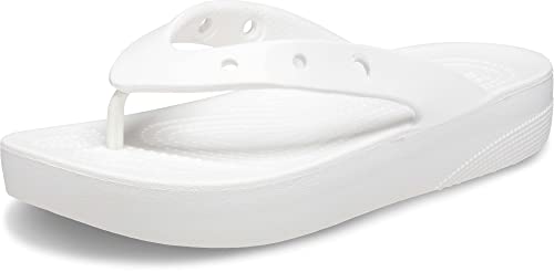 Crocs Women's Classic Flip Flops, Platform Sandals, White, Numeric_9