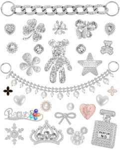 28 pcs bling croc charms jewelry accessories decoration with chains designer shoe charms fits for women girls adults teens croc clog sandals birthday gifts party favors