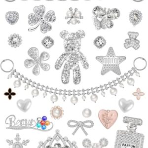 28 Pcs Bling Croc Charms Jewelry Accessories Decoration with Chains Designer Shoe Charms Fits for Women Girls Adults Teens Croc Clog Sandals Birthday Gifts Party Favors