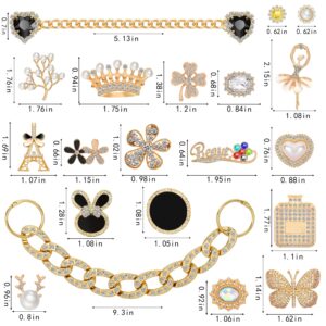 22PCS Gold Bling croc Jewelry Shoes Charms Diamond Rhinestone with Chains Accessories Decoration for Girls Women