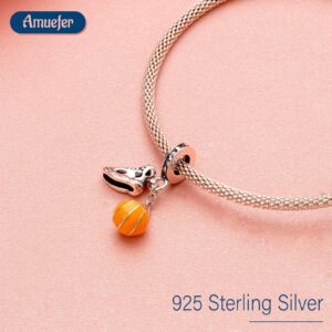 Amuefer Charms for Bracelets Basketbal & Shoes 925 Sterling Silver Dangle Charm for Necklaces Gifts for Women Girls