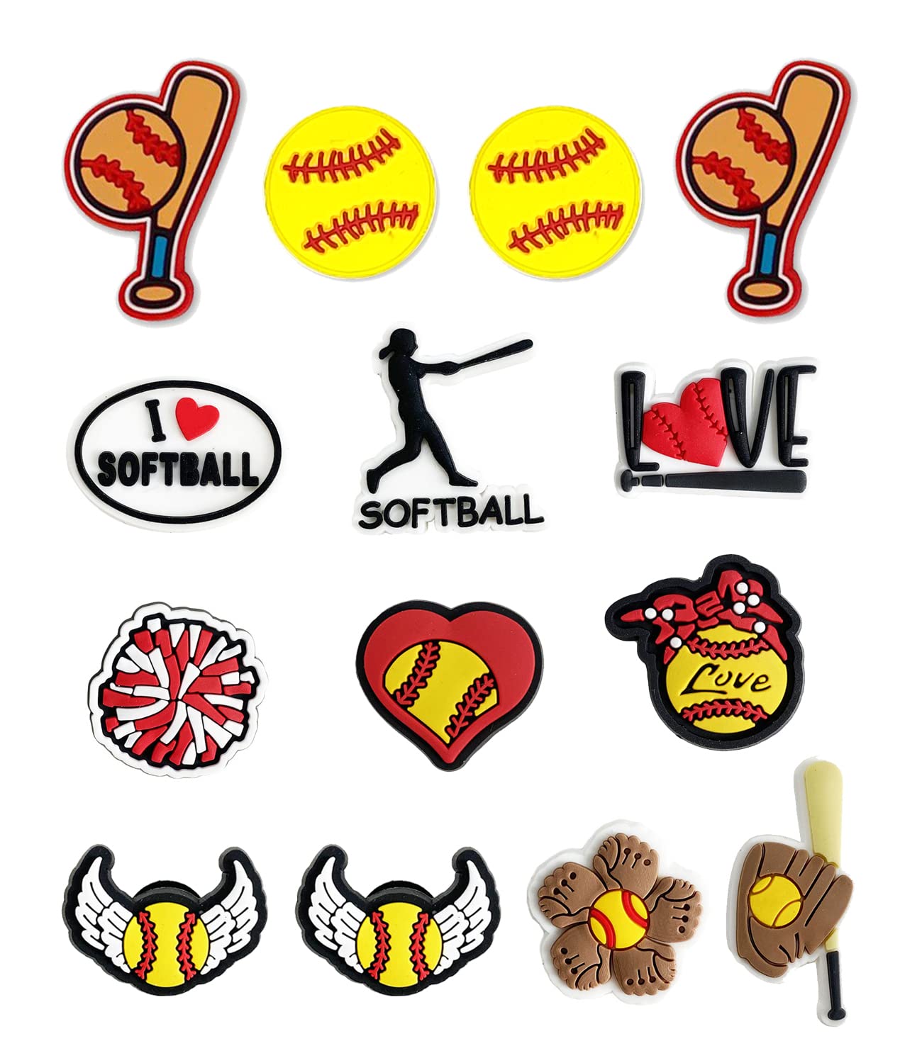 lovinglove Sports Shoe Charms for Clog Shoe Decoration,Baseball Volleyball Softball Soccer Football Basketball Hockey Shoe Charms Accessories Pack for Boy Girl Women Men (softball 14)