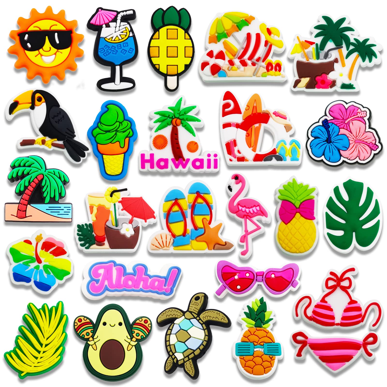 25PCS Hawaii Shoe Charms for Croc Bubble Slides Clogs Sandals, Summer Beach Shoe Accessories Decorations for Girls Women Teens Adults