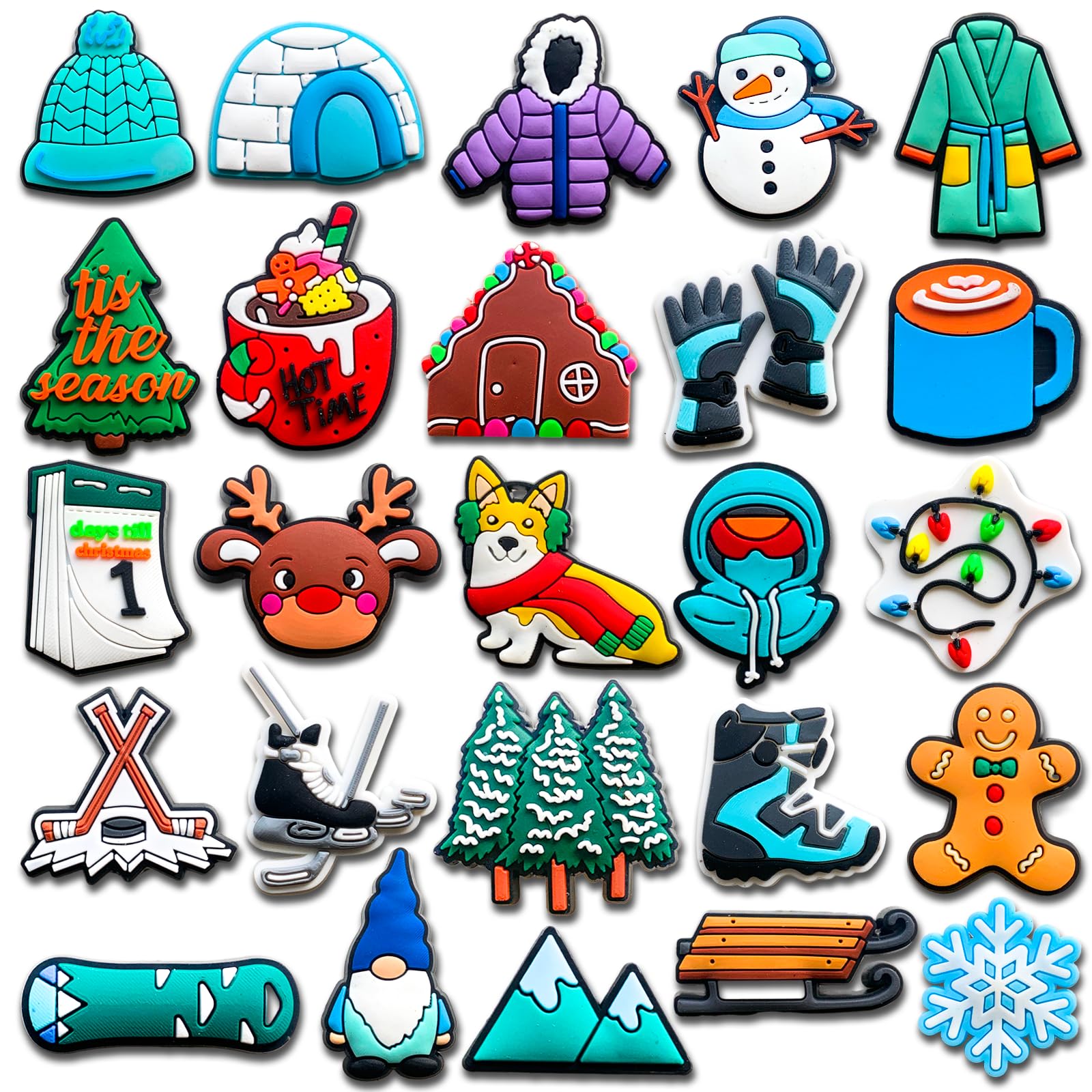 Zanerolan 25PCS Winter Shoe Decoration Charms for Clog, Christmas Snowman Ski Charms Accessories