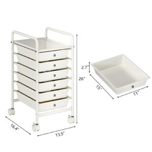 Shrivee 6-Tier Utility Cart with 6 Drawers, Rolling Utility Cart with 2 Lockable Caster Wheels, Multipurpose Mobile Rolling Drawer Cart for Office Bathroom Kitchen, Ivory White